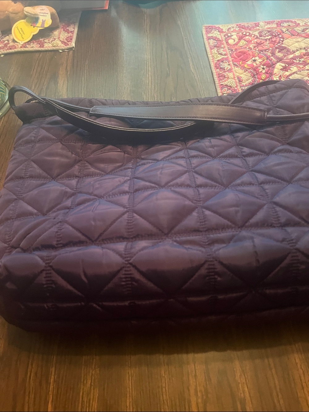 Quilted Nylon Tote Bag in Deep Purple
